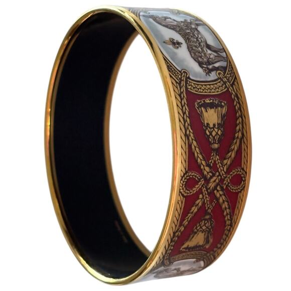 Cert Auth Hermes Enamel Cloisonné “Grand Apparat” Bangle Bracelet Plating - Picture 13 of 16